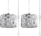 2 Pack Plug in Pendant Light, Hanging Light with 15Ft Clear Cord, On/Off Switch, White Fabric Lamp Shade, Hanging Light Fixture for Bedroom, Kitchen, Living Room, Dining Table - Grand Goldman