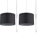 2 Pack Plug in Pendant Light, Hanging Light with 15Ft Clear Cord, On/Off Switch, White Fabric Lamp Shade, Hanging Light Fixture for Bedroom, Kitchen, Living Room, Dining Table - Grand Goldman