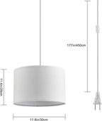 2 Pack Plug in Pendant Light, Hanging Light with 15Ft Clear Cord, On/Off Switch, White Fabric Lamp Shade, Hanging Light Fixture for Bedroom, Kitchen, Living Room, Dining Table - Grand Goldman