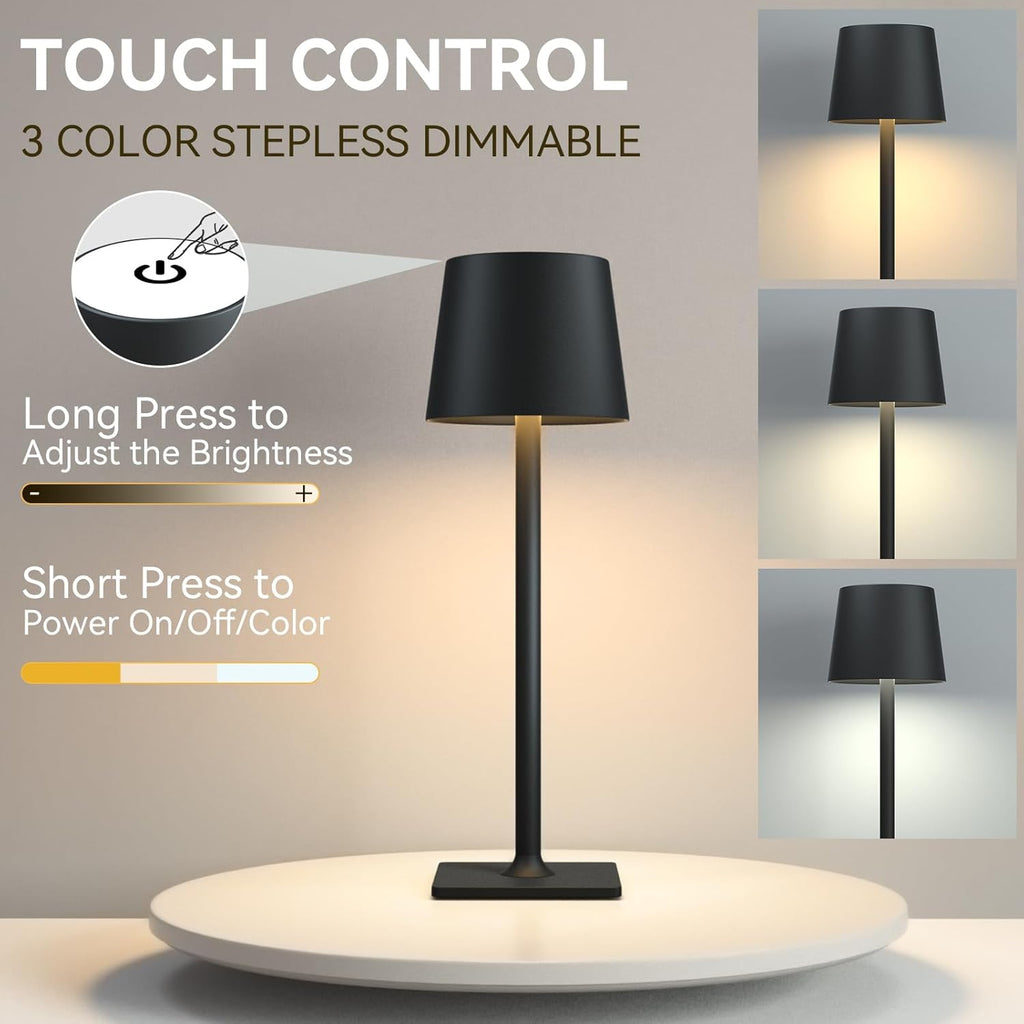 2 Pack Rechargeable Table Lamps,Cordless Lamp with 6000mAh Battery Operated, Portable Indoor/Outdoor Table Lamp for Patio Restaurant Home Dinner Dining Kitchen,Waterproof & Wireless - Grand Goldman