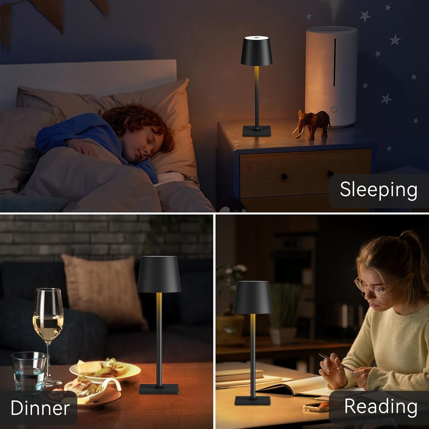 2 Pack Rechargeable Table Lamps,Cordless Lamp with 6000mAh Battery Operated, Portable Indoor/Outdoor Table Lamp for Patio Restaurant Home Dinner Dining Kitchen,Waterproof & Wireless - Grand Goldman