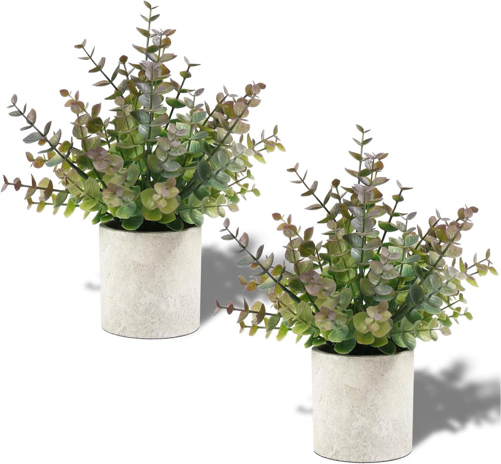 2 Pack Small Fake Plants Eucalyptus Potted Artificial Plants for Shelf Desk Home Bathroom Farmhouse Room Coffee Table Decor (Sage Green) - Grand Goldman