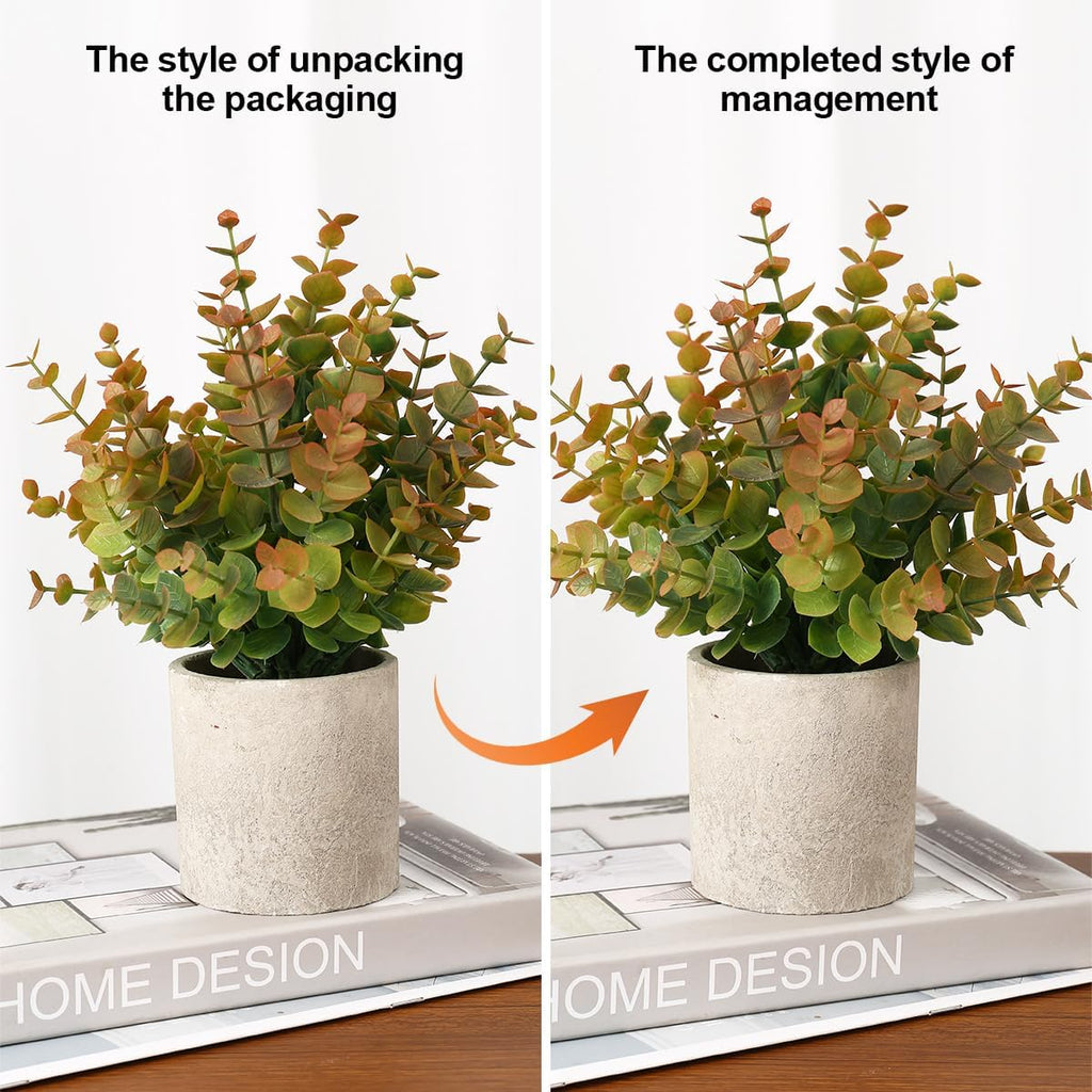 2 Pack Small Fake Plants Eucalyptus Potted Artificial Plants for Shelf Desk Home Bathroom Farmhouse Room Coffee Table Decor (Sage Green) - Grand Goldman