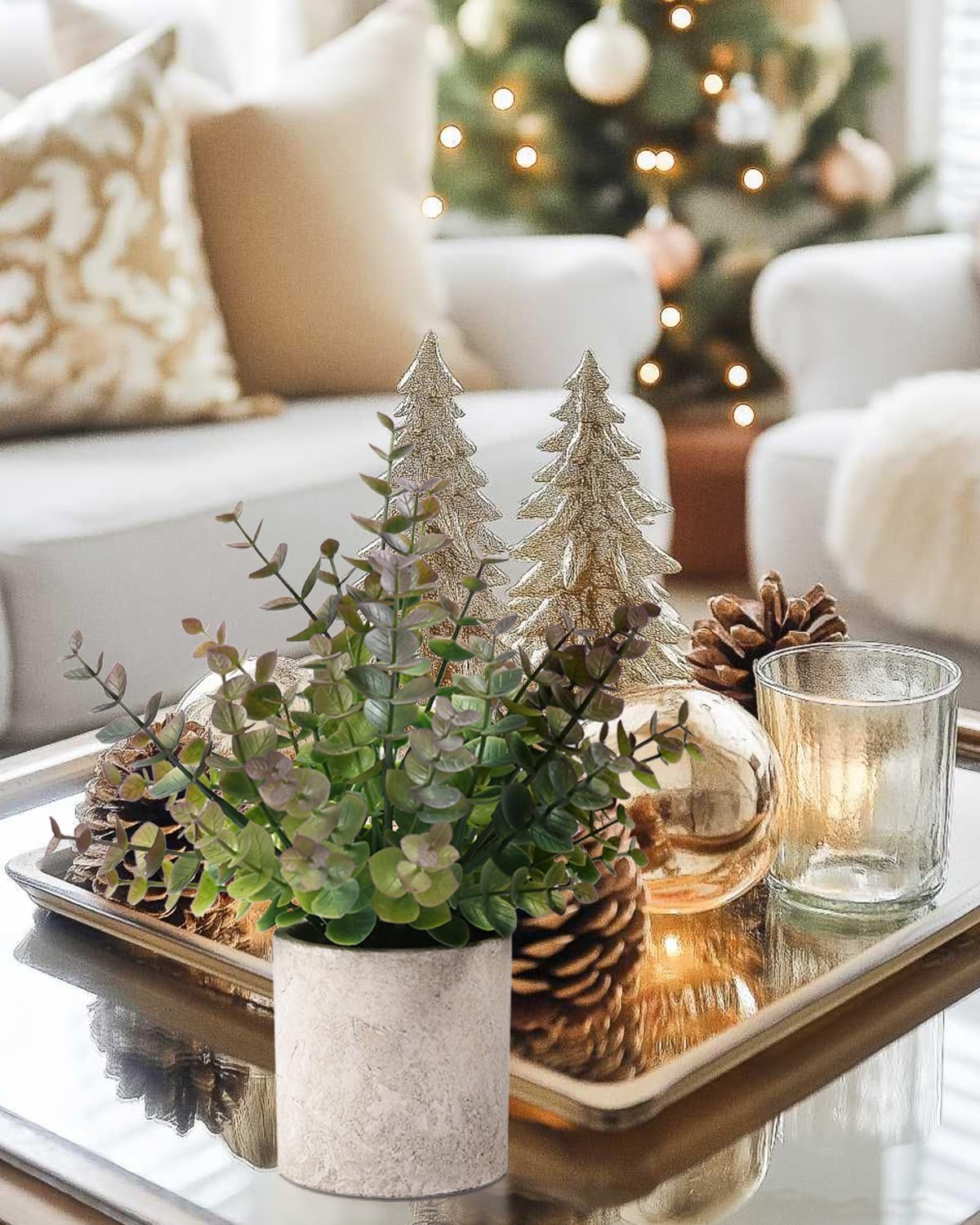 2 Pack Small Fake Plants Eucalyptus Potted Artificial Plants for Shelf Desk Home Bathroom Farmhouse Room Coffee Table Decor (Sage Green) - Grand Goldman