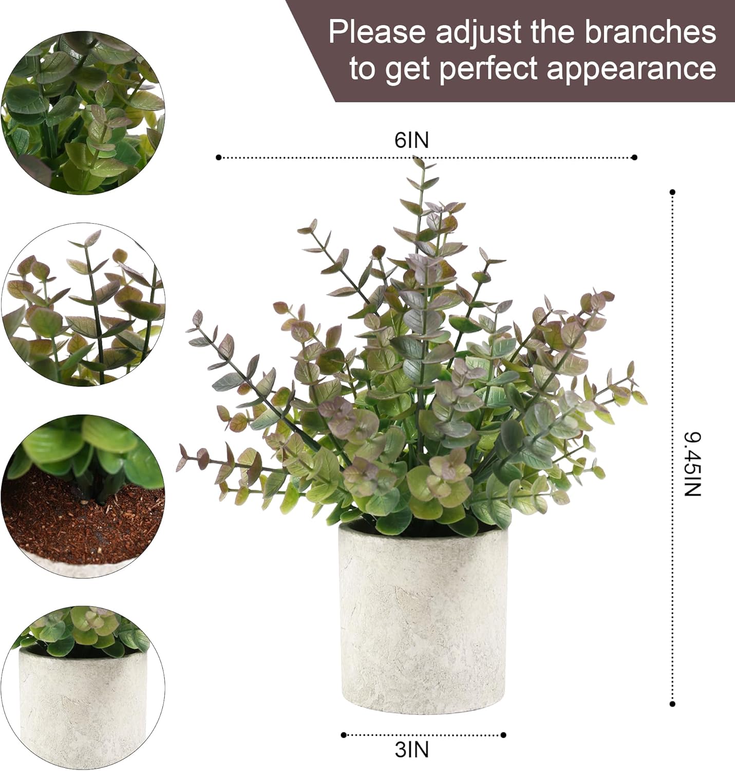 2 Pack Small Fake Plants Eucalyptus Potted Artificial Plants for Shelf Desk Home Bathroom Farmhouse Room Coffee Table Decor (Sage Green) - Grand Goldman