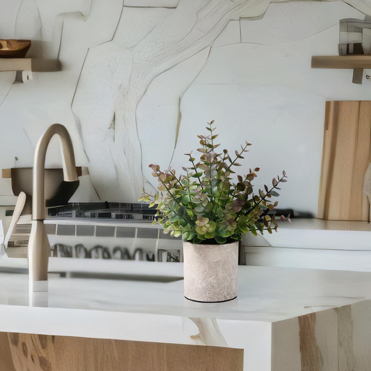 2 Pack Small Fake Plants Eucalyptus Potted Artificial Plants for Shelf Desk Home Bathroom Farmhouse Room Coffee Table Decor (Sage Green) - Grand Goldman