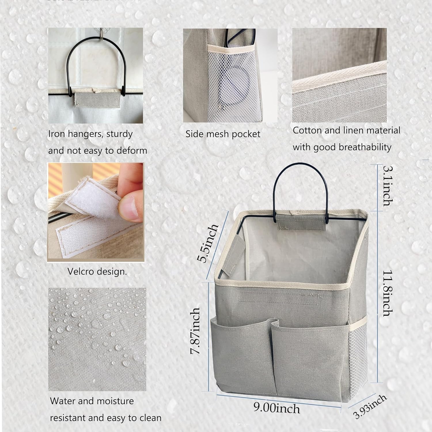 2 Pack Wall Hanging Storage Bag,Wall Hanging Organizer bags with Pockets, Wall Organizer Storage for Dormitory Bathroom Bedroom (Grey-upgraded)… - Grand Goldman