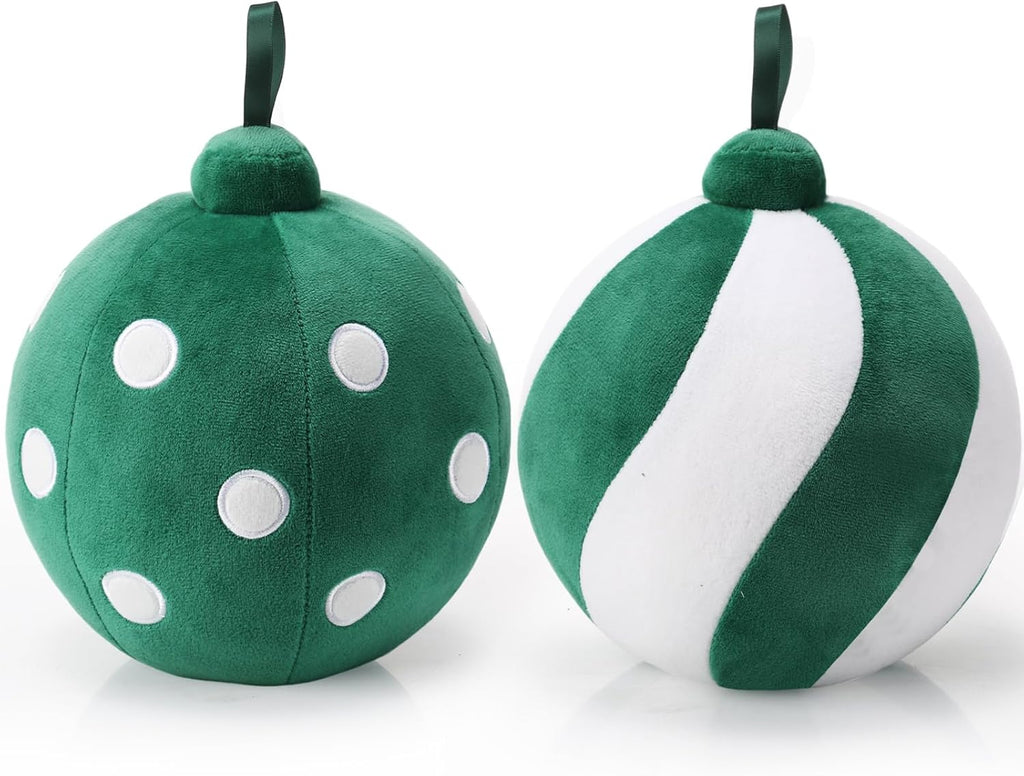 2 Pcs Christmas Ball Pillows 7 Inch Round Xmas Throw Pillow 3D Christmas Shaped Pillow Cute Ball Christmas Decoration for Couch Chair Bed Living Room (Green and White) - Grand Goldman
