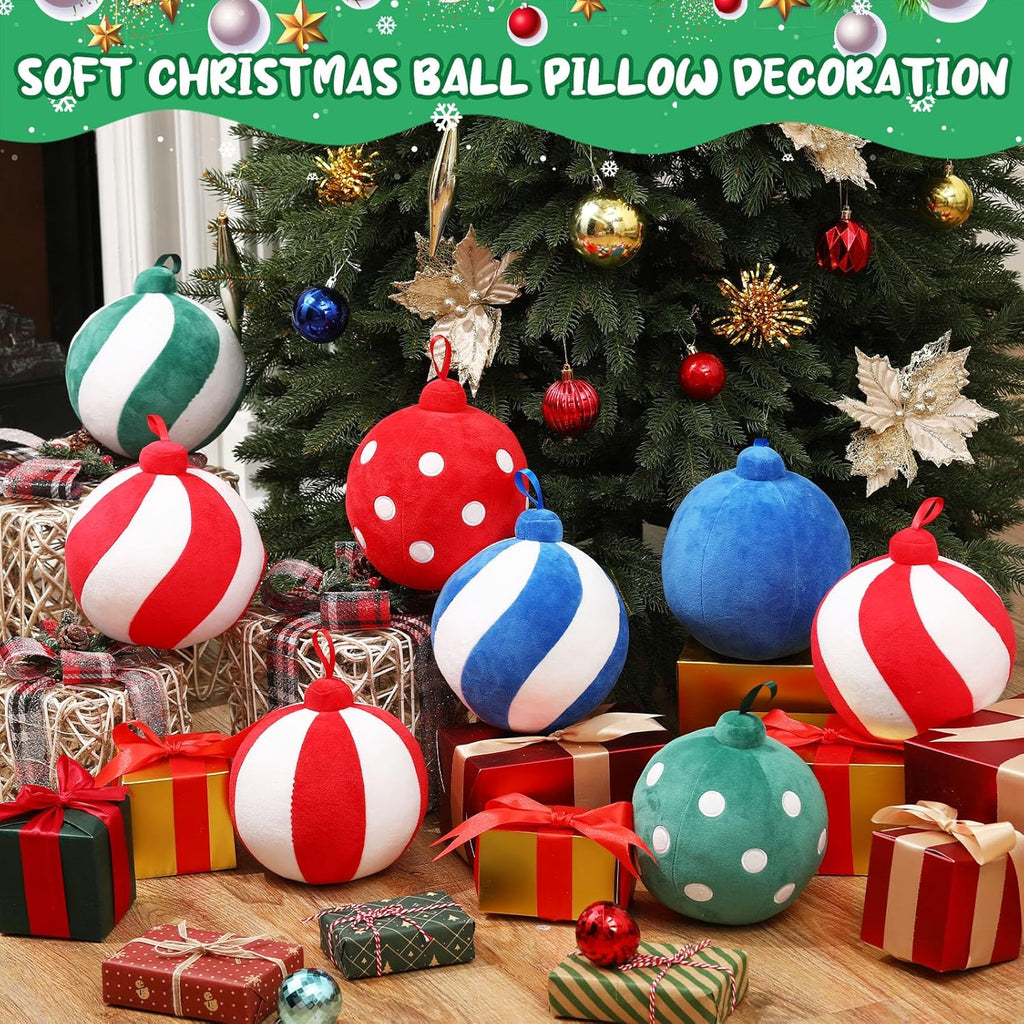 2 Pcs Christmas Ball Pillows 7 Inch Round Xmas Throw Pillow 3D Christmas Shaped Pillow Cute Ball Christmas Decoration for Couch Chair Bed Living Room (Green and White) - Grand Goldman