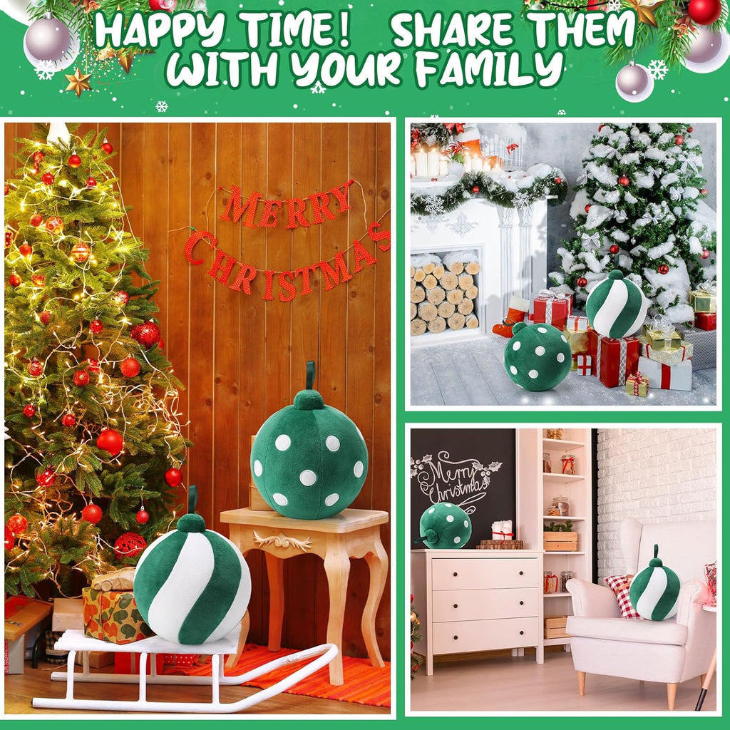 2 Pcs Christmas Ball Pillows 7 Inch Round Xmas Throw Pillow 3D Christmas Shaped Pillow Cute Ball Christmas Decoration for Couch Chair Bed Living Room (Green and White) - Grand Goldman