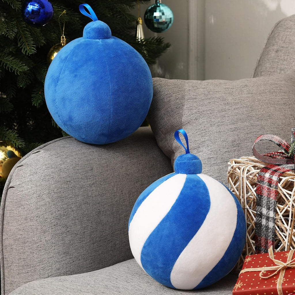 2 Pcs Christmas Ball Pillows 7 Inch Round Xmas Throw Pillow 3D Christmas Shaped Pillow Cute Ball Christmas Decoration for Couch Chair Bed Living Room (Green and White) - Grand Goldman