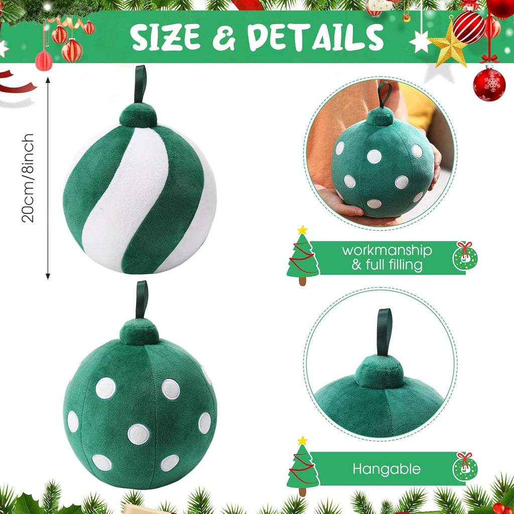 2 Pcs Christmas Ball Pillows 7 Inch Round Xmas Throw Pillow 3D Christmas Shaped Pillow Cute Ball Christmas Decoration for Couch Chair Bed Living Room (Green and White) - Grand Goldman