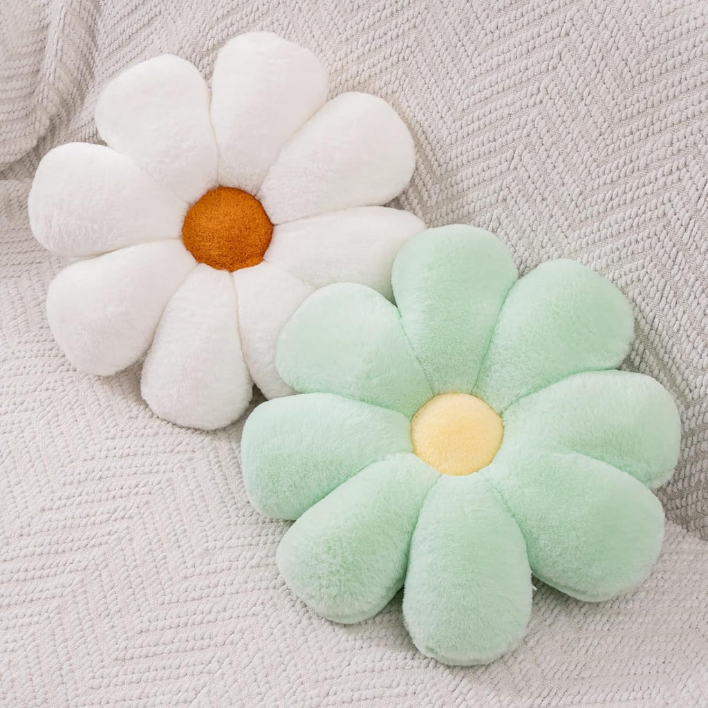 2 Pcs Flower Pillow, Pink White Daisy Flower Preppy Throw Pillows Set, Cute Girls Bedroom Preppy Room Decor Aesthetic Decorative Throw Pillows for Bed Sofa Chair Decor (Pink & White) - Grand Goldman