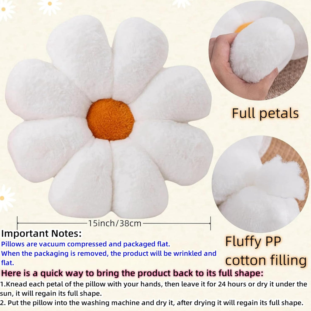 2 Pcs Flower Pillow, Pink White Daisy Flower Preppy Throw Pillows Set, Cute Girls Bedroom Preppy Room Decor Aesthetic Decorative Throw Pillows for Bed Sofa Chair Decor (Pink & White) - Grand Goldman