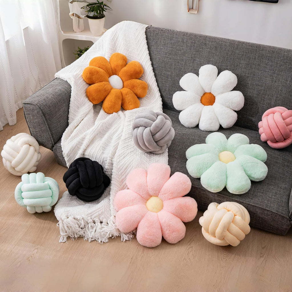 2 Pcs Flower Pillow, Pink White Daisy Flower Preppy Throw Pillows Set, Cute Girls Bedroom Preppy Room Decor Aesthetic Decorative Throw Pillows for Bed Sofa Chair Decor (Pink & White) - Grand Goldman