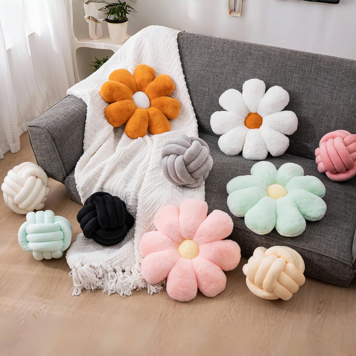 2 Pcs Flower Pillow, Pink White Daisy Flower Preppy Throw Pillows Set, Cute Girls Bedroom Preppy Room Decor Aesthetic Decorative Throw Pillows for Bed Sofa Chair Decor (Pink & White) - Grand Goldman