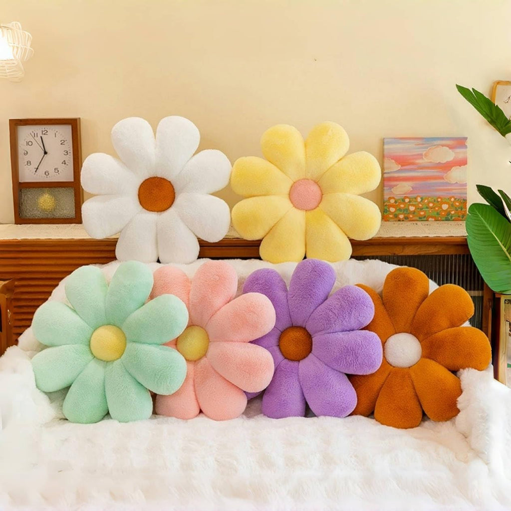 2 Pcs Flower Pillow, Pink White Daisy Flower Preppy Throw Pillows Set, Cute Girls Bedroom Preppy Room Decor Aesthetic Decorative Throw Pillows for Bed Sofa Chair Decor (Pink & White) - Grand Goldman