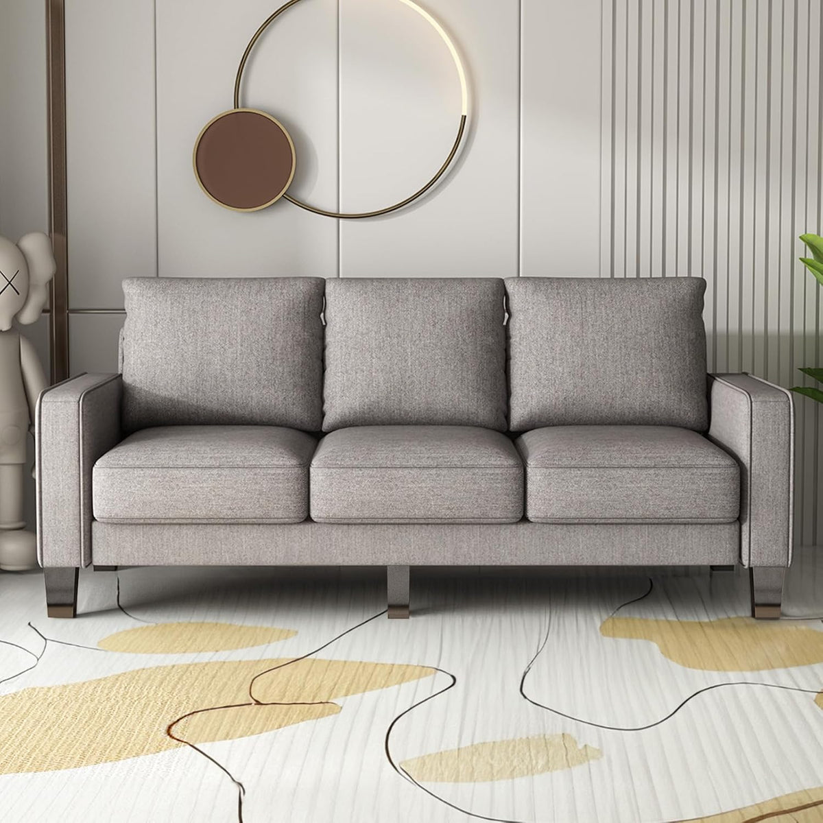 2 Piece Sectional Sofa Set-Comfy Upholstered Couch Set, Solid Wood Leg, Ultra Thick Cushion, Seats Storage, Including 3 Seater Sofa and Loveseat Sofa, Living Room, Apartment, Beige - Grand Goldman