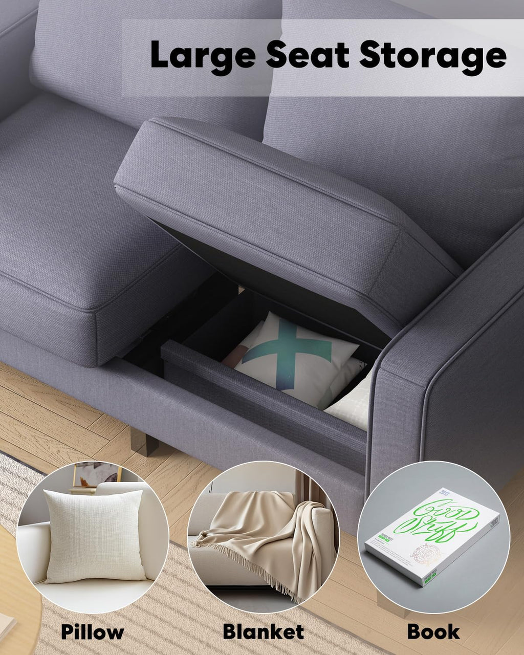 2 Piece Sectional Sofa Set-Comfy Upholstered Couch Set, Solid Wood Leg, Ultra Thick Cushion, Seats Storage, Including 3 Seater Sofa and Loveseat Sofa, Living Room, Apartment, Beige - Grand Goldman