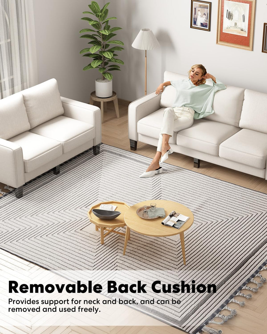 2 Piece Sectional Sofa Set-Comfy Upholstered Couch Set, Solid Wood Leg, Ultra Thick Cushion, Seats Storage, Including 3 Seater Sofa and Loveseat Sofa, Living Room, Apartment, Beige - Grand Goldman