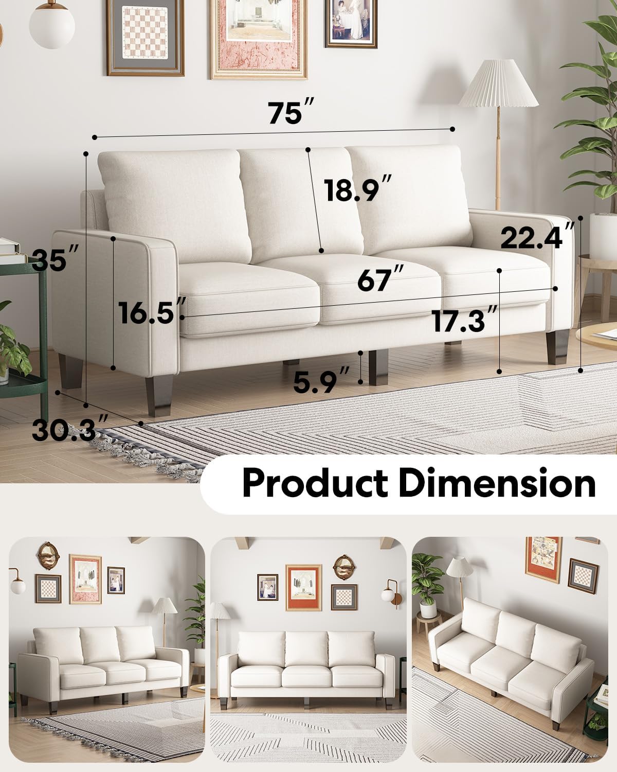 2 Piece Sectional Sofa Set-Comfy Upholstered Couch Set, Solid Wood Leg, Ultra Thick Cushion, Seats Storage, Including 3 Seater Sofa and Loveseat Sofa, Living Room, Apartment, Beige - Grand Goldman