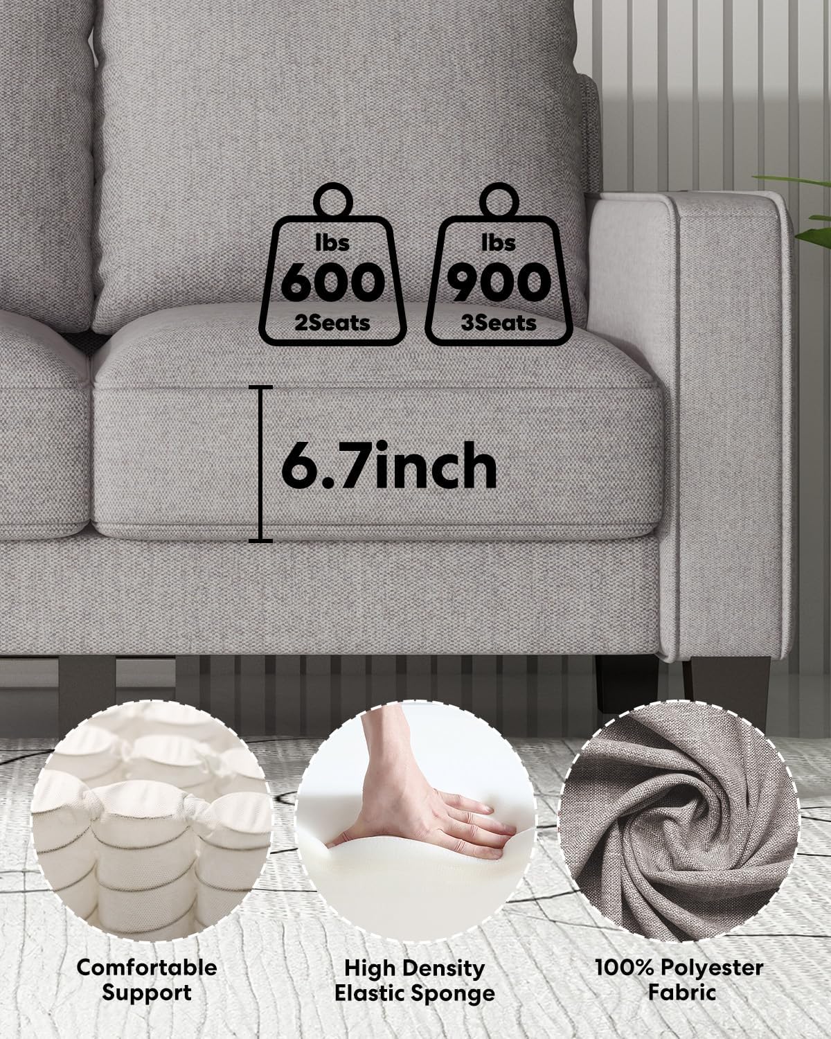 2 Piece Sectional Sofa Set-Comfy Upholstered Couch Set, Solid Wood Leg, Ultra Thick Cushion, Seats Storage, Including 3 Seater Sofa and Loveseat Sofa, Living Room, Apartment, Beige - Grand Goldman