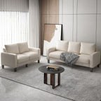 2 Piece Sectional Sofa Set-Comfy Upholstered Couch Set, Solid Wood Leg, Ultra Thick Cushion, Seats Storage, Including 3 Seater Sofa and Loveseat Sofa, Living Room, Apartment, Beige - Grand Goldman
