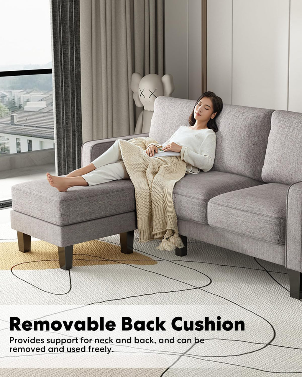 2 Piece Sectional Sofa Set-Comfy Upholstered Couch Set, Solid Wood Leg, Ultra Thick Cushion, Seats Storage, Including 3 Seater Sofa and Loveseat Sofa, Living Room, Apartment, Beige - Grand Goldman