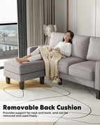 2 Piece Sectional Sofa Set-Comfy Upholstered Couch Set, Solid Wood Leg, Ultra Thick Cushion, Seats Storage, Including 3 Seater Sofa and Loveseat Sofa, Living Room, Apartment, Beige - Grand Goldman