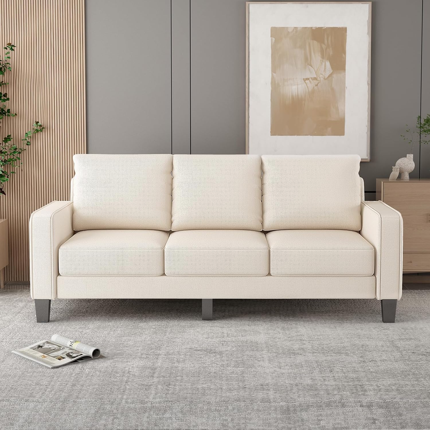 2 Piece Sectional Sofa Set-Comfy Upholstered Couch Set, Solid Wood Leg, Ultra Thick Cushion, Seats Storage, Including 3 Seater Sofa and Loveseat Sofa, Living Room, Apartment, Beige - Grand Goldman