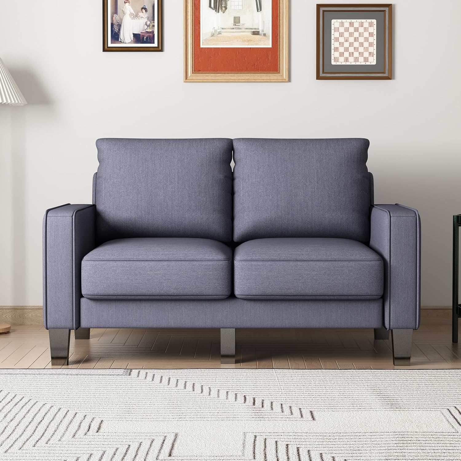 2 Piece Sectional Sofa Set-Comfy Upholstered Couch Set, Solid Wood Leg, Ultra Thick Cushion, Seats Storage, Including 3 Seater Sofa and Loveseat Sofa, Living Room, Apartment, Beige - Grand Goldman