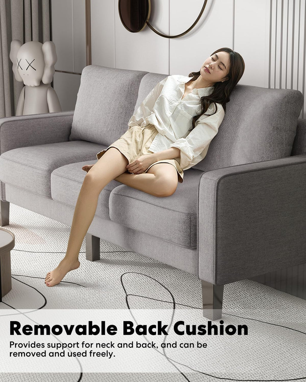 2 Piece Sectional Sofa Set-Comfy Upholstered Couch Set, Solid Wood Leg, Ultra Thick Cushion, Seats Storage, Including 3 Seater Sofa and Loveseat Sofa, Living Room, Apartment, Beige - Grand Goldman