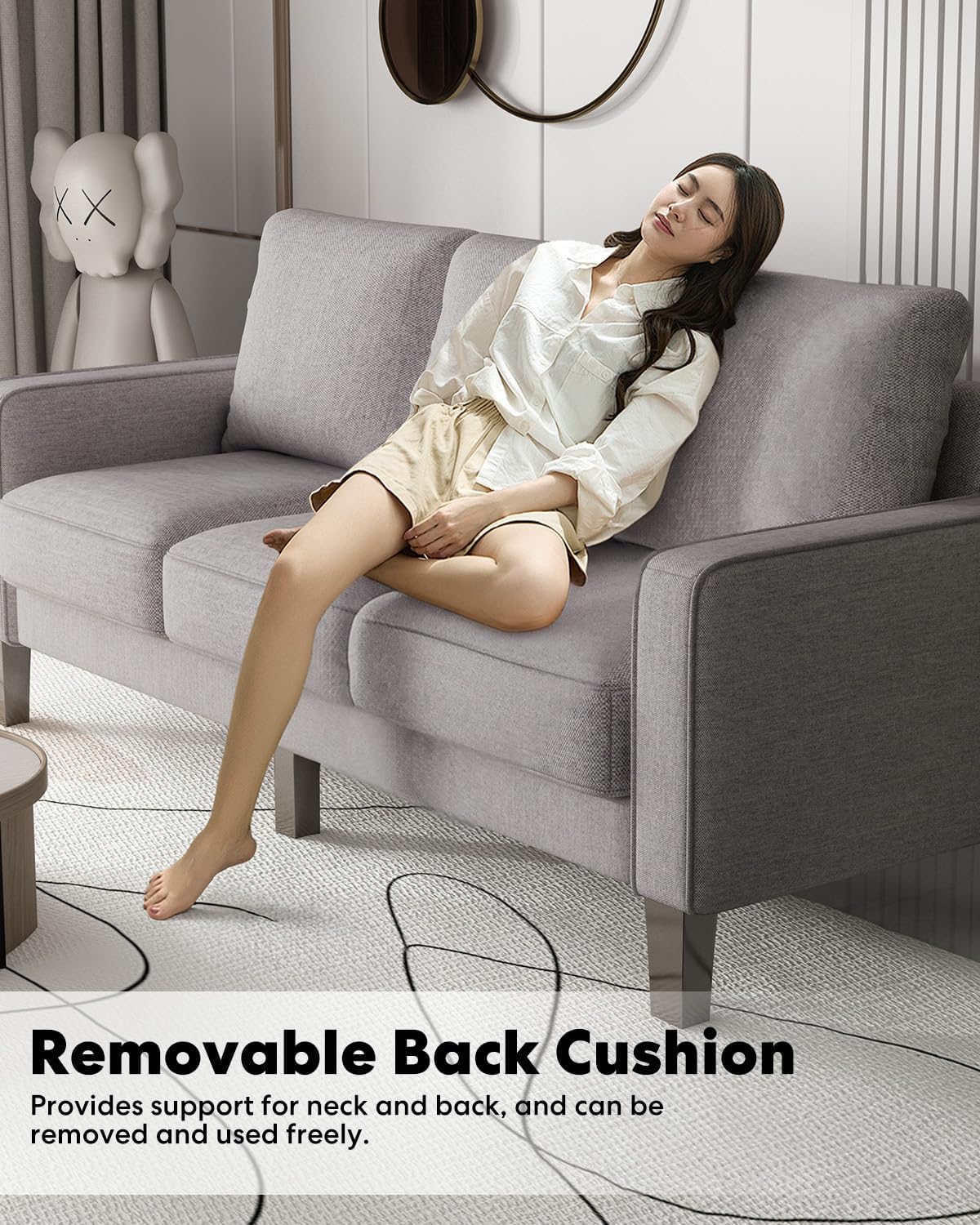 2 Piece Sectional Sofa Set-Comfy Upholstered Couch Set, Solid Wood Leg, Ultra Thick Cushion, Seats Storage, Including 3 Seater Sofa and Loveseat Sofa, Living Room, Apartment, Beige - Grand Goldman