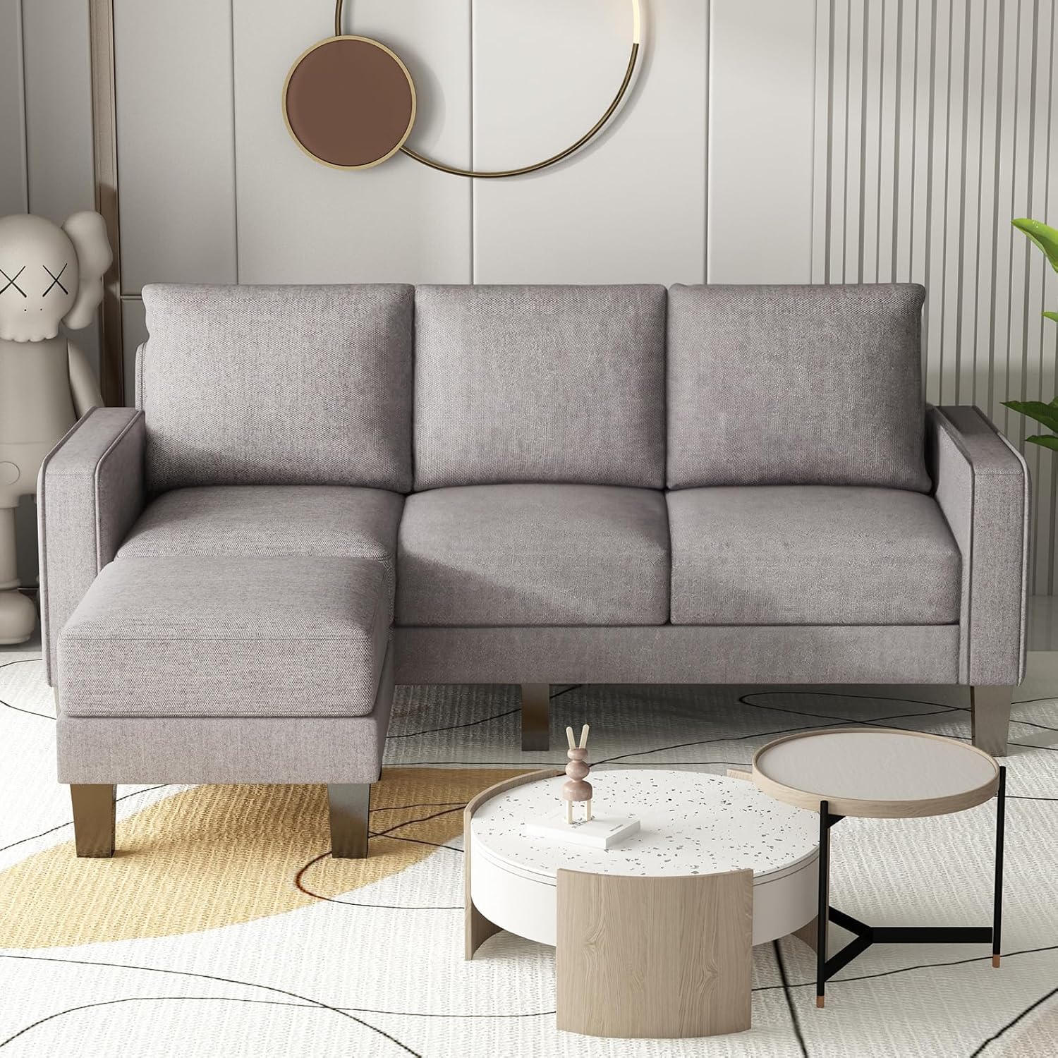 2 Piece Sectional Sofa Set-Comfy Upholstered Couch Set, Solid Wood Leg, Ultra Thick Cushion, Seats Storage, Including 3 Seater Sofa and Loveseat Sofa, Living Room, Apartment, Beige - Grand Goldman