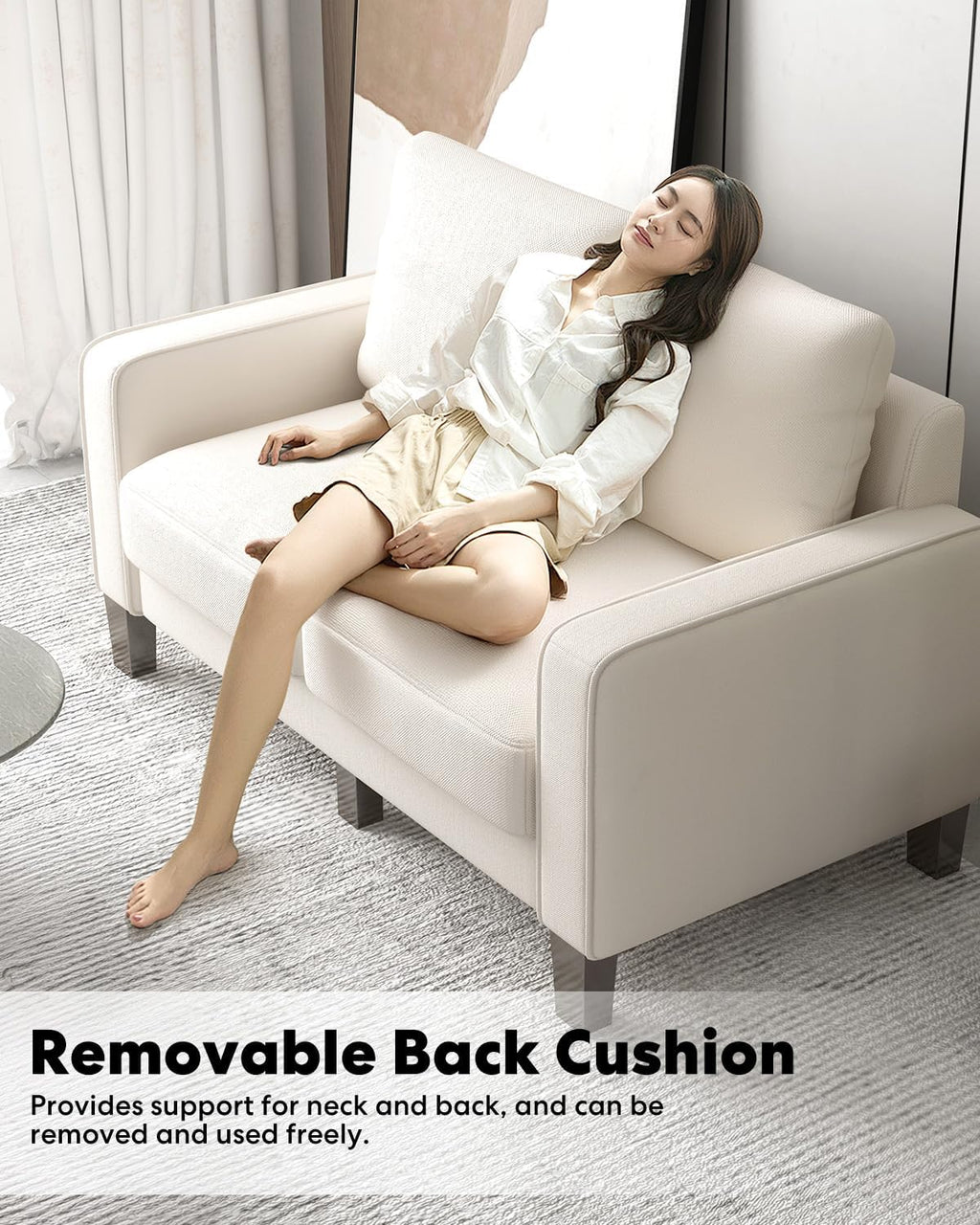 2 Piece Sectional Sofa Set-Comfy Upholstered Couch Set, Solid Wood Leg, Ultra Thick Cushion, Seats Storage, Including 3 Seater Sofa and Loveseat Sofa, Living Room, Apartment, Beige - Grand Goldman