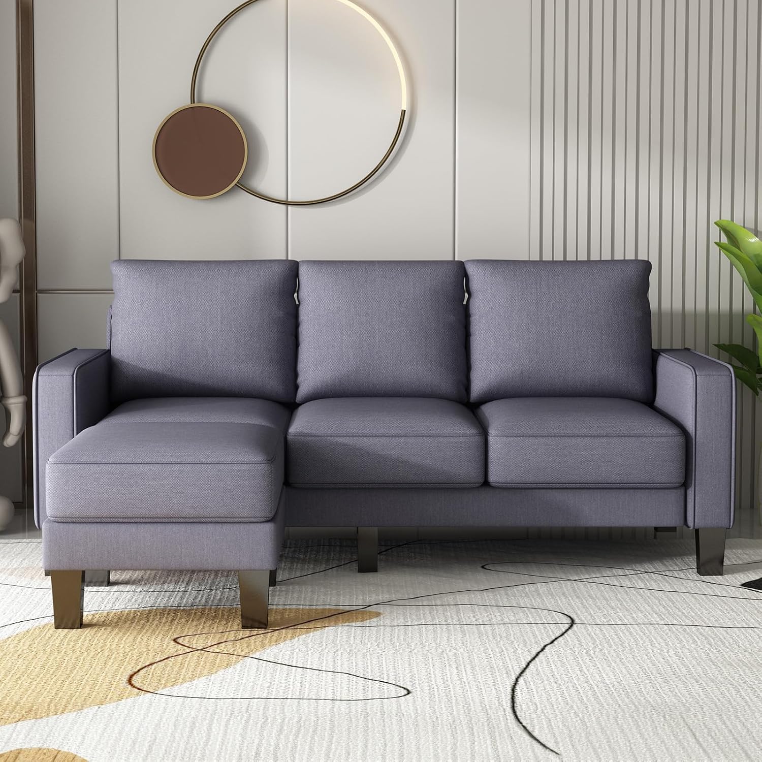 2 Piece Sectional Sofa Set-Comfy Upholstered Couch Set, Solid Wood Leg, Ultra Thick Cushion, Seats Storage, Including 3 Seater Sofa and Loveseat Sofa, Living Room, Apartment, Beige - Grand Goldman