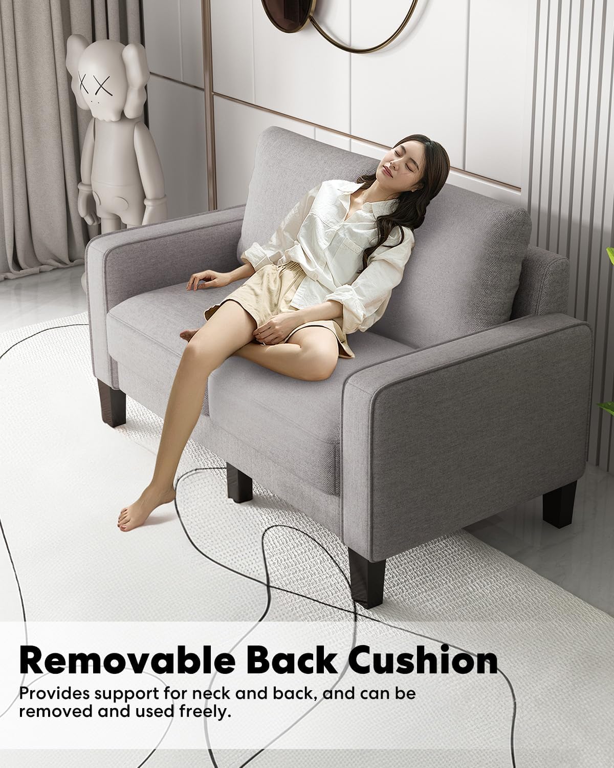 2 Piece Sectional Sofa Set-Comfy Upholstered Couch Set, Solid Wood Leg, Ultra Thick Cushion, Seats Storage, Including 3 Seater Sofa and Loveseat Sofa, Living Room, Apartment, Beige - Grand Goldman