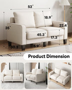 2 Piece Sectional Sofa Set-Comfy Upholstered Couch Set, Solid Wood Leg, Ultra Thick Cushion, Seats Storage, Including 3 Seater Sofa and Loveseat Sofa, Living Room, Apartment, Beige - Grand Goldman