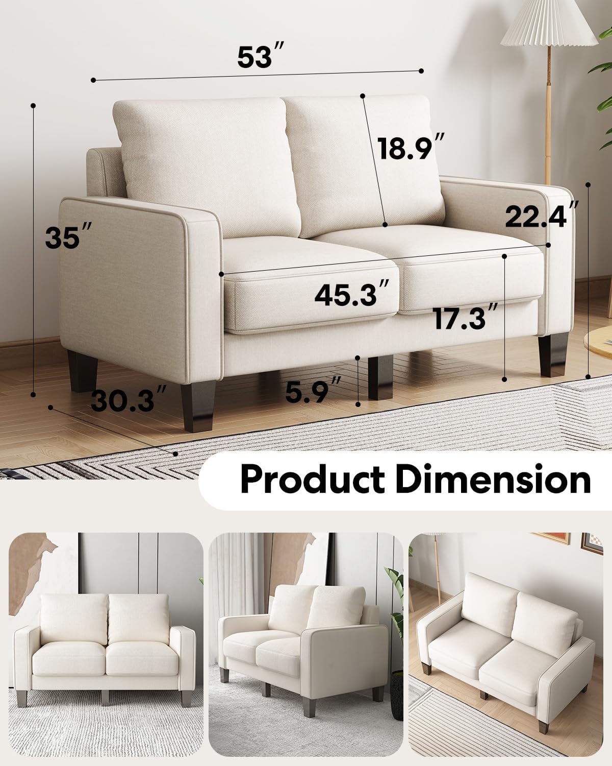 2 Piece Sectional Sofa Set-Comfy Upholstered Couch Set, Solid Wood Leg, Ultra Thick Cushion, Seats Storage, Including 3 Seater Sofa and Loveseat Sofa, Living Room, Apartment, Beige - Grand Goldman