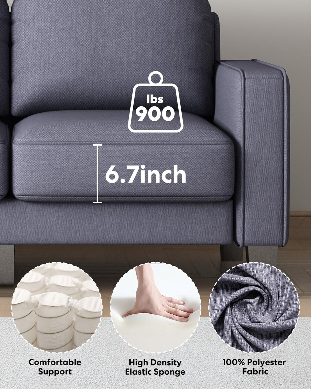 2 Piece Sectional Sofa Set-Comfy Upholstered Couch Set, Solid Wood Leg, Ultra Thick Cushion, Seats Storage, Including 3 Seater Sofa and Loveseat Sofa, Living Room, Apartment, Beige - Grand Goldman