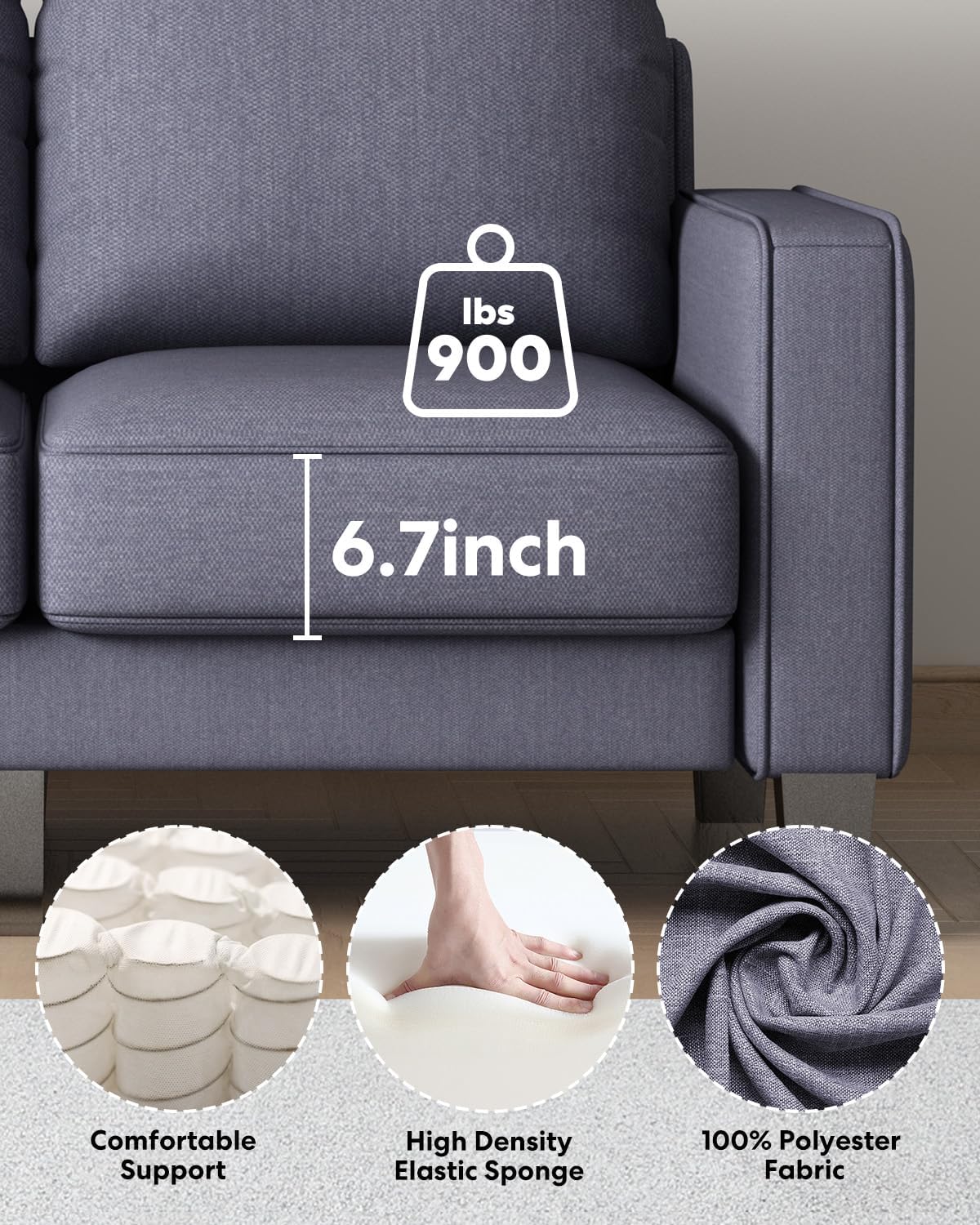 2 Piece Sectional Sofa Set-Comfy Upholstered Couch Set, Solid Wood Leg, Ultra Thick Cushion, Seats Storage, Including 3 Seater Sofa and Loveseat Sofa, Living Room, Apartment, Beige - Grand Goldman