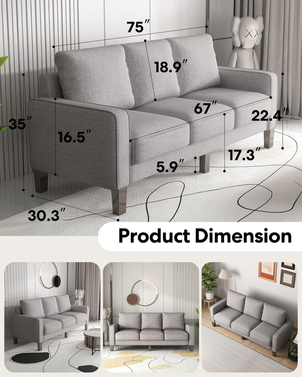 2 Piece Sectional Sofa Set-Comfy Upholstered Couch Set, Solid Wood Leg, Ultra Thick Cushion, Seats Storage, Including 3 Seater Sofa and Loveseat Sofa, Living Room, Apartment, Beige - Grand Goldman