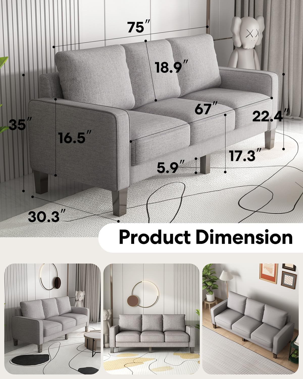 2 Piece Sectional Sofa Set-Comfy Upholstered Couch Set, Solid Wood Leg, Ultra Thick Cushion, Seats Storage, Including 3 Seater Sofa and Loveseat Sofa, Living Room, Apartment, Beige - Grand Goldman