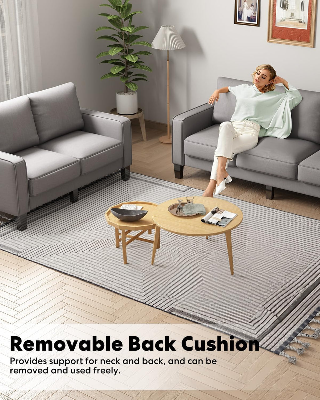 2 Piece Sectional Sofa Set-Comfy Upholstered Couch Set, Solid Wood Leg, Ultra Thick Cushion, Seats Storage, Including 3 Seater Sofa and Loveseat Sofa, Living Room, Apartment, Beige - Grand Goldman