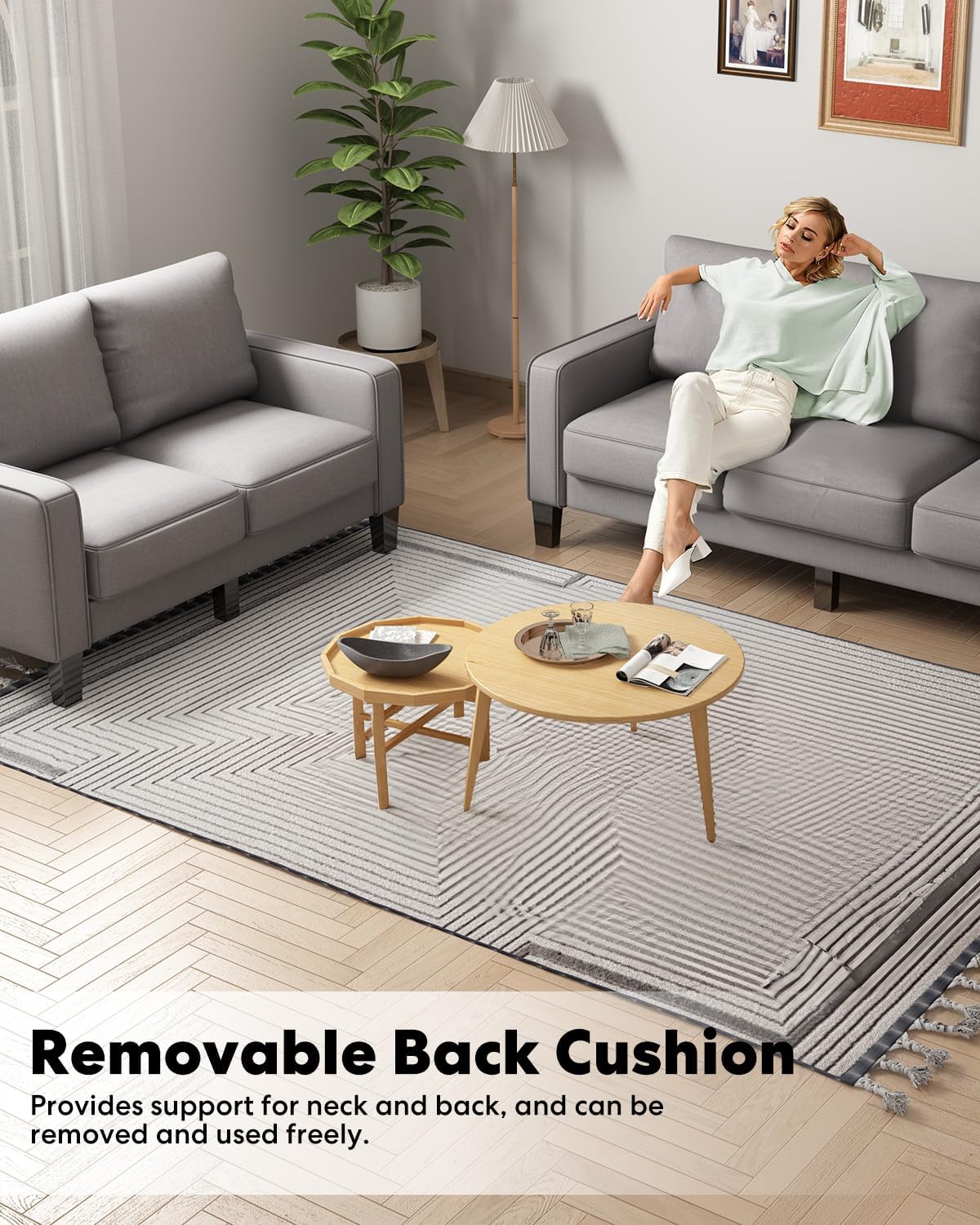 2 Piece Sectional Sofa Set-Comfy Upholstered Couch Set, Solid Wood Leg, Ultra Thick Cushion, Seats Storage, Including 3 Seater Sofa and Loveseat Sofa, Living Room, Apartment, Beige - Grand Goldman