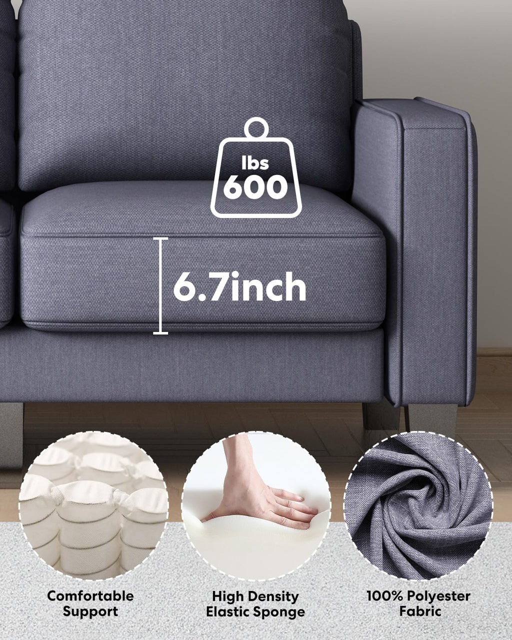 2 Piece Sectional Sofa Set-Comfy Upholstered Couch Set, Solid Wood Leg, Ultra Thick Cushion, Seats Storage, Including 3 Seater Sofa and Loveseat Sofa, Living Room, Apartment, Beige - Grand Goldman