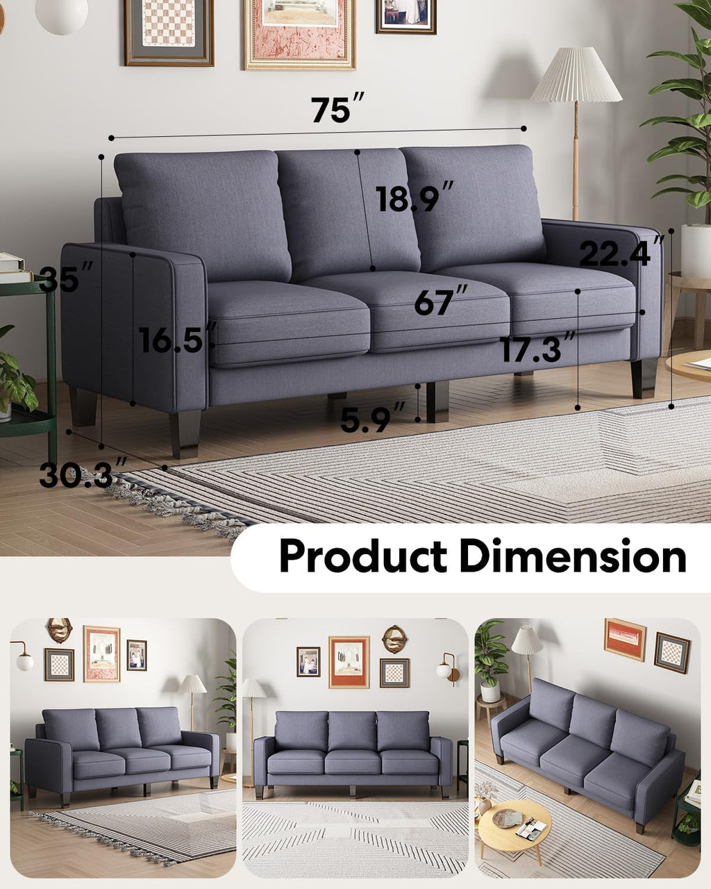 2 Piece Sectional Sofa Set-Comfy Upholstered Couch Set, Solid Wood Leg, Ultra Thick Cushion, Seats Storage, Including 3 Seater Sofa and Loveseat Sofa, Living Room, Apartment, Beige - Grand Goldman