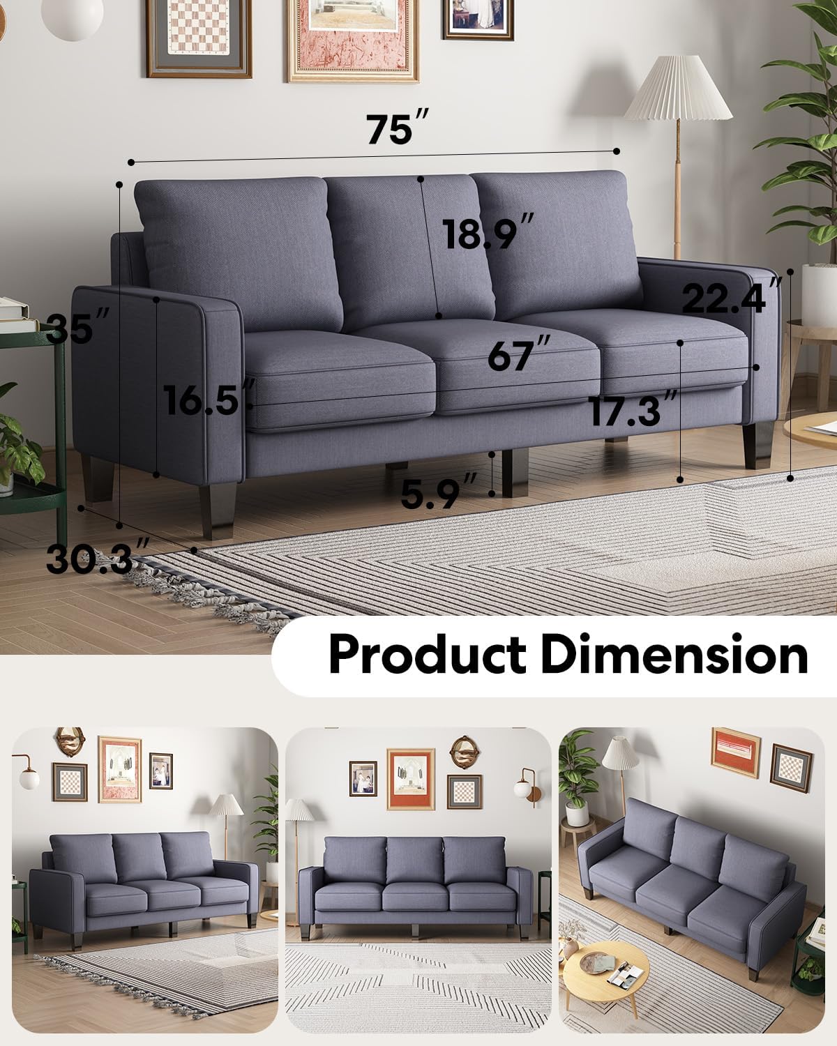 2 Piece Sectional Sofa Set-Comfy Upholstered Couch Set, Solid Wood Leg, Ultra Thick Cushion, Seats Storage, Including 3 Seater Sofa and Loveseat Sofa, Living Room, Apartment, Beige - Grand Goldman