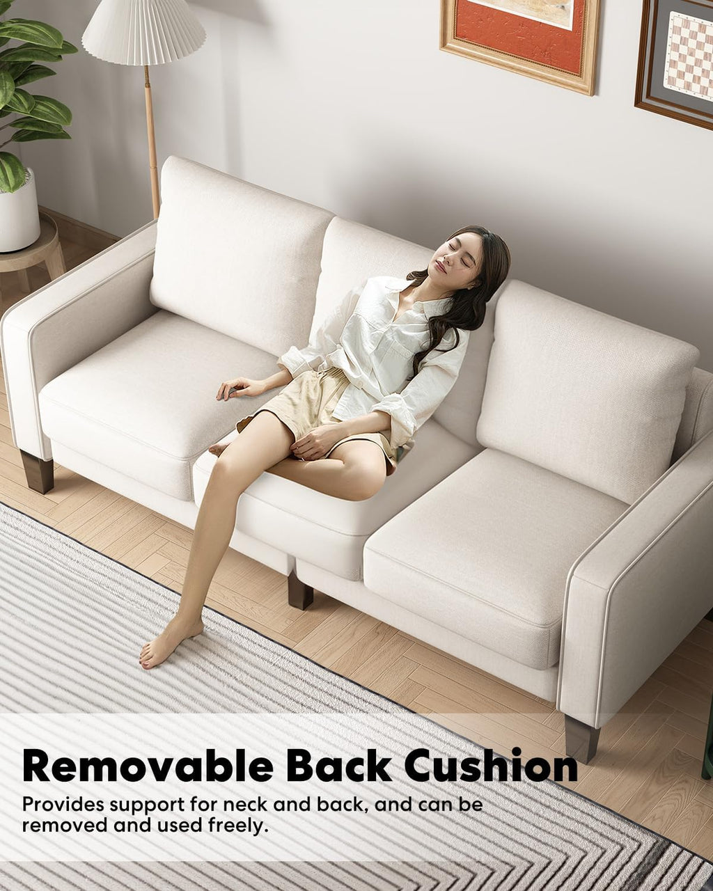 2 Piece Sectional Sofa Set-Comfy Upholstered Couch Set, Solid Wood Leg, Ultra Thick Cushion, Seats Storage, Including 3 Seater Sofa and Loveseat Sofa, Living Room, Apartment, Beige - Grand Goldman