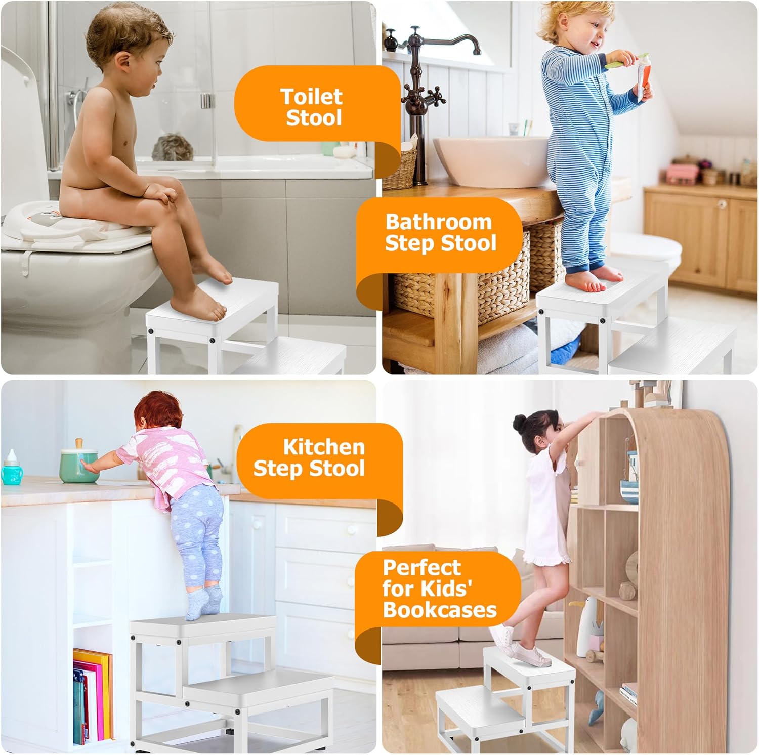 2 Step Wooden Step Stools for Adults Kids, Heavy Duty Stepping Stools Wooden Bed Step Stools for High Beds, Non-Slip 2 Bedside Foot Stool with 500 Lbs Capacity, Kitchen, Bed, RVS Step, Rustic Brown - Grand Goldman